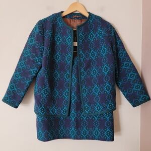 Vintage 60s Welsh Woolens Wool Tapestry Mini Skirt And Jacket Suit Set Size XS